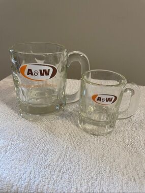 Vintage A&W Root Beer Clear Glass Mugs 1970s 1980s